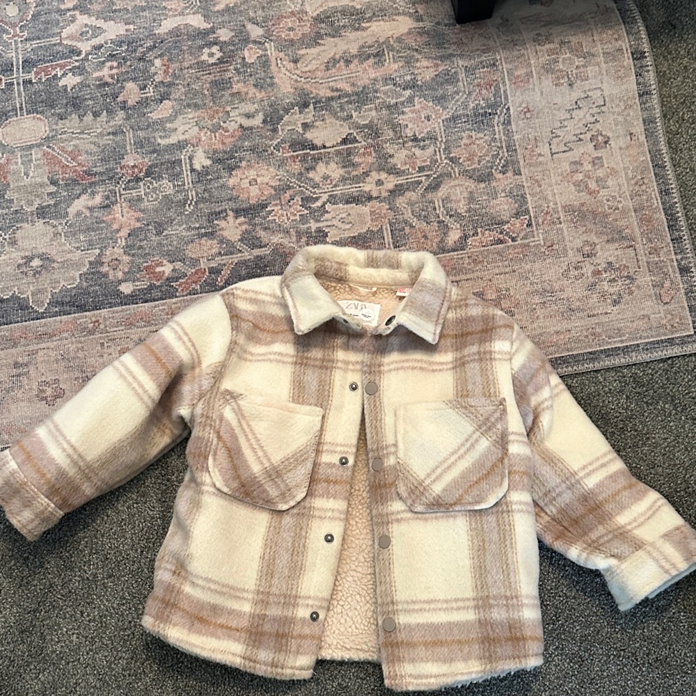 Zara Kids Beige and Cream Plaid shacket 4-5